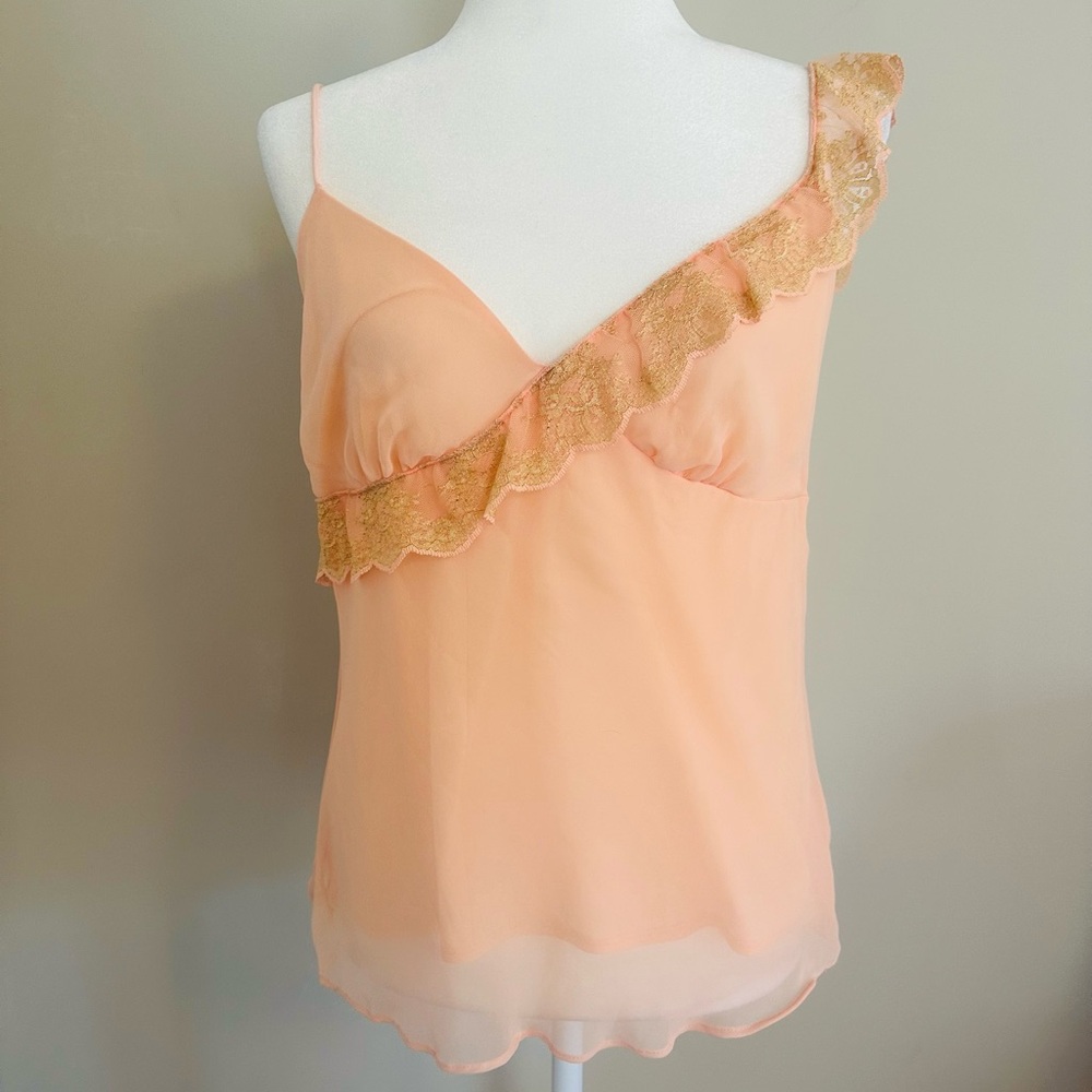 Vintage Y2K Peach Chiffon Lace Trim Cami Top 14